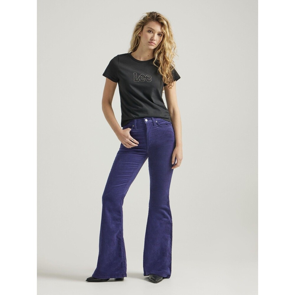 Lee Womens High Rise Flare Jeans 25 Blue Corduroy Pants Boho Western Cords New